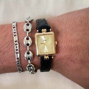 2000s vintage style square black leather luxury watch
